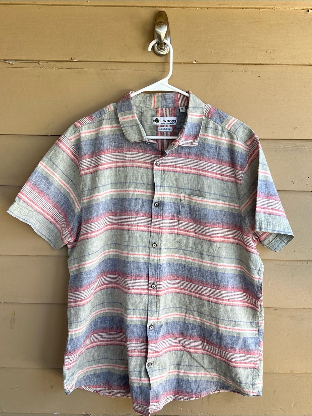 Tallwoods Stiped Linen Casual Button Down Shirt Size XL Breathable Summer Beach